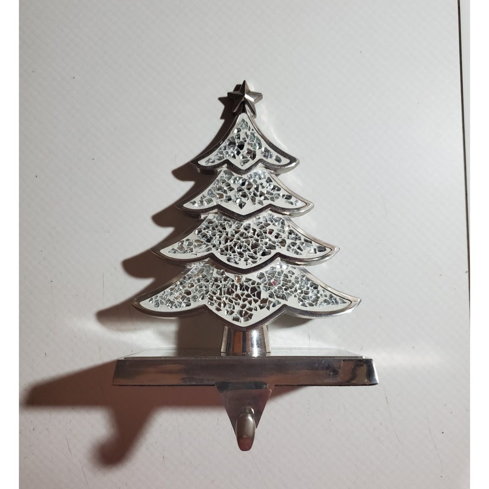 Christmas Tree Stocking Holder Hook Silver Mirror Mosaic Mantel Hanger Decor